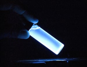 Naturally fluorescing polymer nanoparticles can be used to detect a key marker of cystic fibrosis. Image credit: Yang Lab/Penn State.