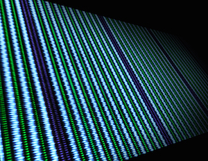The magnetoelectric multiferroic: the double strand of purple represents the extra layer of iron oxide, which makes it a multiferroic at near room temperature. Image credit: Emily Ryan, Megan Holtz.