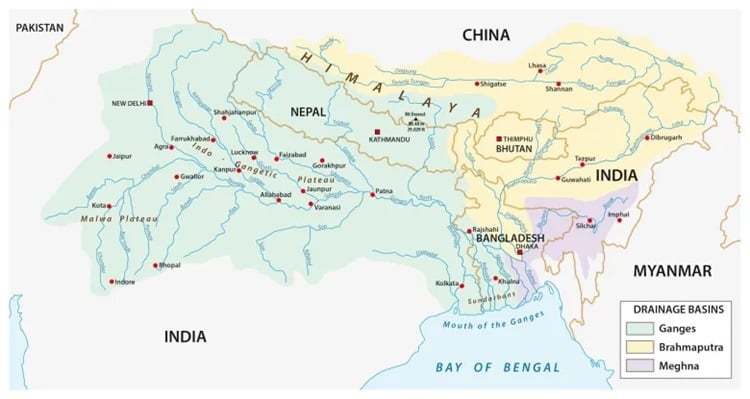 The Ganges, Brahmaputra and Meghna rivers combine to form the world’s largest delta, covering most of Bangladesh. Source: Rainer Lesniewski/Shutterstock
