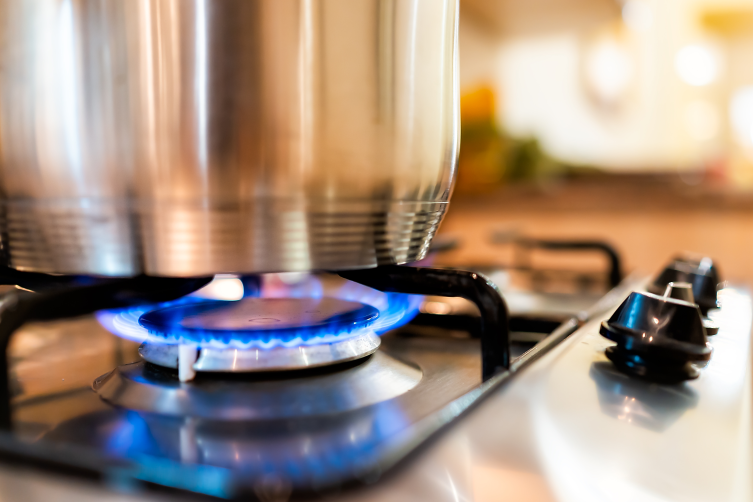 Natural gas is commonly used by ranges and stoves in residential kitchens. Source: Kristina Blokhin/Adobe Stock