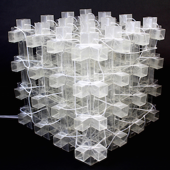 The structure is made from extruded cubes with 24 faces and 36 edges. Image credit: Johannes Overvelde/Harvard SEAS.