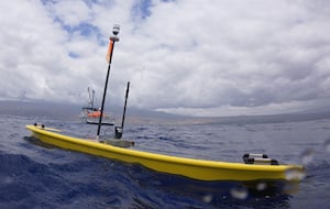 While deployed, Lyra covered over 2,700 km at sea collecting samples, on demand, by receiving commands over the Iridium satellite network. Image credit: Liquid Robotics.