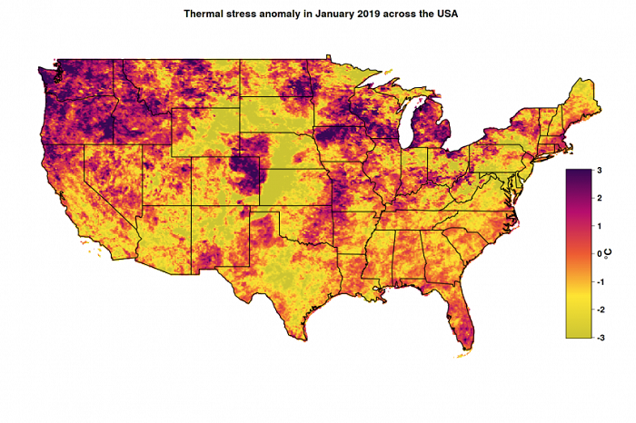 Monthly maps pinpoint locations across the contiguous U.S. where drought conditions may be occurring. Source: Duke University