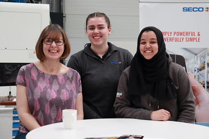 From left to right: Seco employees Zoe Wood, Georgia McInerney and Aisha Mustafa. Source: Seco Tools