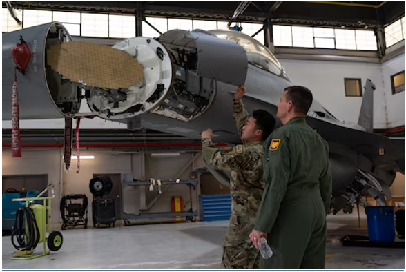 Figure 1: F-16 Fighting Falcon with an upgraded planar AESA radar on the aircraft&rsquo;s nose. Source: AF.mil
