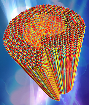 Close-up view of an edge dislocation defect in a cement crystal simulation. Image credit: Lei Tao/Multiscale Materials Laboratory.