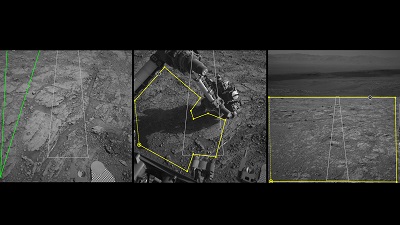 Images from AI4Mars show different kinds of Martian terrain as seen by NASA's Curiosity rover. Draw borders around terrain features and assign labels to them to help train an algorithm that will automatically identify terrain types for rover planners. Source: NASA/Jet Propulsion Laboratory-Caltech