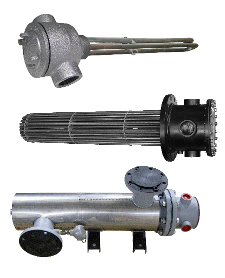From top: screw plug immersion heater, flange immersion heater, circulation heater. Source: Durex Industries