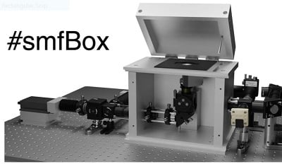 A 3D model of the completed smfBox, with the front panel of the microscope body removed. Source: Benjamin Ambrose et al.