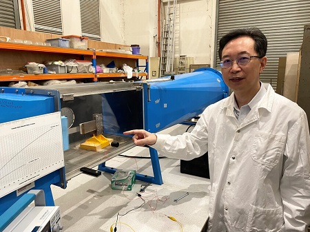 Researchers demonstrated how the device generates and stores electricity when exposed to low velocity winds in a wind tunnel. Source: NTU Singapore