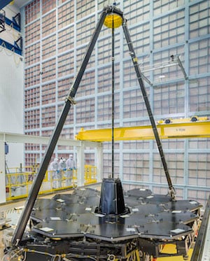 The telescope's primary mirror sits in the cleanroom at NASA Goddard Space Flight Center. Image credit: NASA/Chris Gunn.