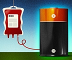 A molecule found in blood can improve lithium-oxygen battery efficiency. Image source: Michael S. Helfenbein
