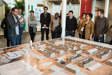 Jean Pletinckx, MSF director of logistics, reviews 3D-printed model of hospital in the Philippines. Image source: Credit: Alex Yallop/MSF