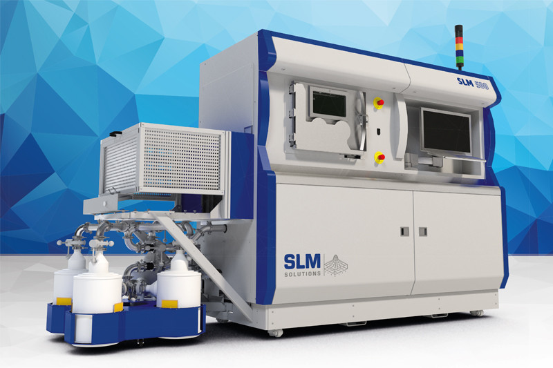 Figure 5. SLM machine with powder transport, sieving and storage occuring in a closed system with inert gas atmosphere. Source: SLM Solutions