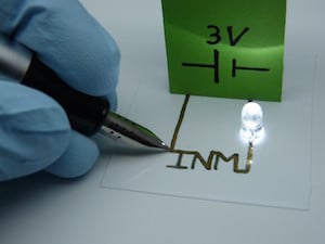 Electronic circuits straight from a pen. Credit: INM - Leibniz-Institut für Neue Materialien gGmbH