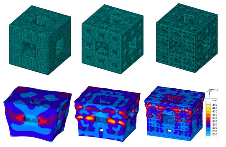 Simulations show how fractal structures of increasing complexity dissipate energy from shockwaves. Source: Los Alamos National Labortory