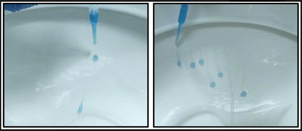 An easy-to-apply polymer coating made the toilet bowl on the left more slippery than the untreated one on the right. Source: ACS Applied Materials & Interfaces (2023). DOI: 10.1021/acsami.3c11352