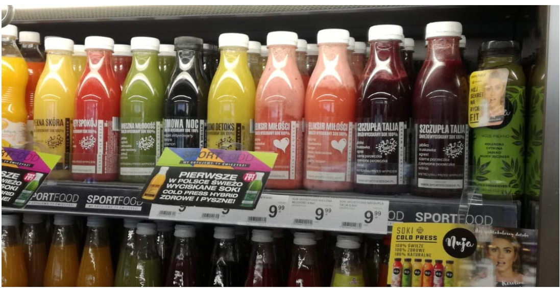 Cold pressed juices in store. Source: Lipcio/CC BY-SA 4.0