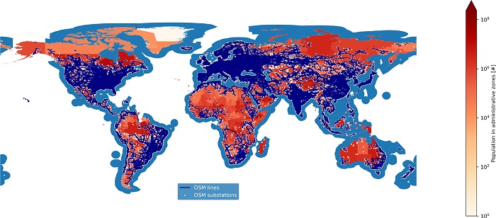 Representation of transmission networks by Open Street Map and shapes produced by PyPSA-Earth. Source: Appl Energy, 121096 (2023)