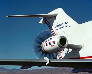 The open rotor concept exposes the propulsive fins of the jet engine fan to the open air offering the potential to increase fuel efficiency. Source: Cleveland.com