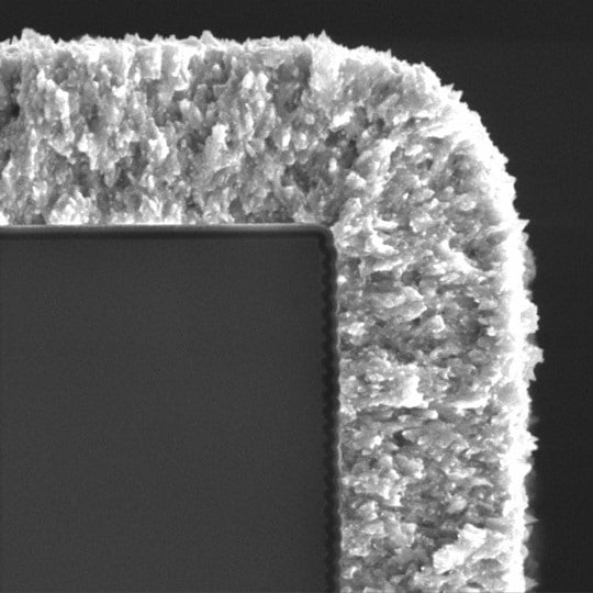 Figure 6. Sidewall of a trench coated conformally with the Forge Nano plasma-free CRISP technology and electroplated with copper. Source: Forge Nano Inc.