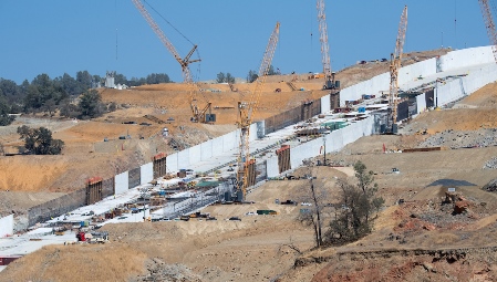 This September 2018 photo shows work progressing on the main spillway replacement project. Source: California DWR