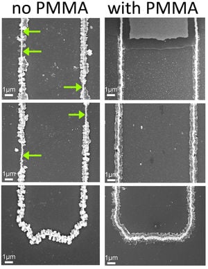 Gold nanowire in a manganese dioxide shell with and without PMMA coating. Image credit: Rajen Dutta /University of California Irvine