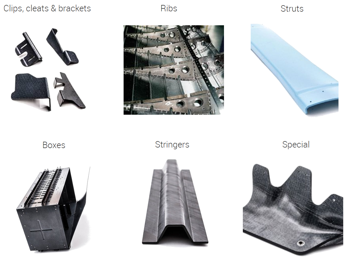 Aircraft manufacturers already use thermoplastic composites in small parts like brackets and clips, and in limited cases bigger components like the wing leading edge of the Airbus A380. They are exploring their use in larger structures like wing torsion boxes and fuselage panels. Source: Dutch Thermoplastic Components. (Click image to enlarge)