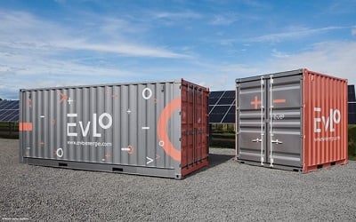 The sustainable large-scale energy storage systems use proprietary lithium iron phosphate battery cells. Source: EVLO Energy Storage Inc.