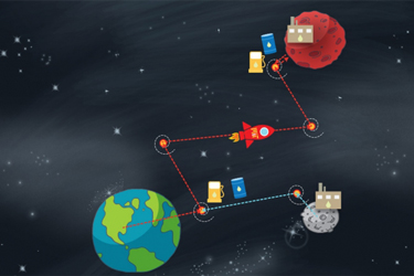 A new MIT study suggests that a Martian mission may lighten its launch load considerably by refueling on the moon. Credit image: Christian Daniloff, MIT