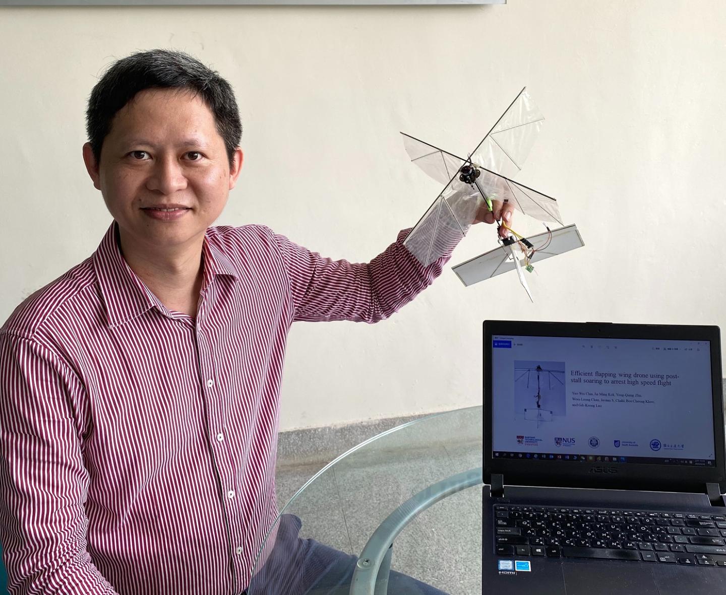 Mechanical engineer associate professor Gih-Keong Lau pictured with the drone prototype. Source: National Chiao Tung University