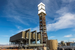 (Click to enlarge.) The heliostats provide the flash, but Ivanpah's workhorse may be its fairly conventional steam turbine technology, which is air cooled. Credit: BrightSource Energy