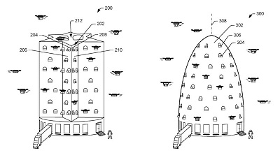Different potential configurations for a multi-level fulfillment center. (Source: U.S. Patent and Trademark Office)
