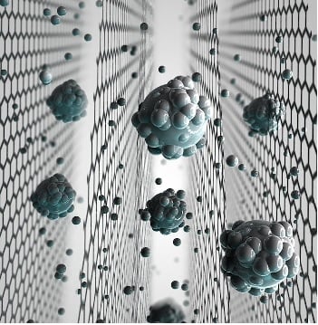 Graphene sieve with salt molecules. Image credit: University of Manchester