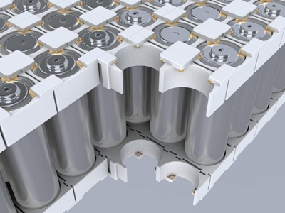 Cylindrical battery cells are constructed with Covestro&rsquo;s polycarbonate blend and efficiently assembled with Henkel&rsquo;s adhesive. Source: Henkel