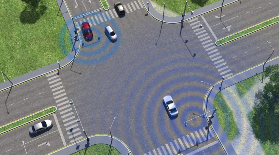 A smart intersection with communication beacons. (Source: A*STAR)