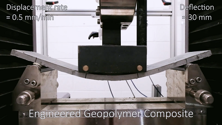 The cement-free composite bends under load. Source: Swinburne University of Technology