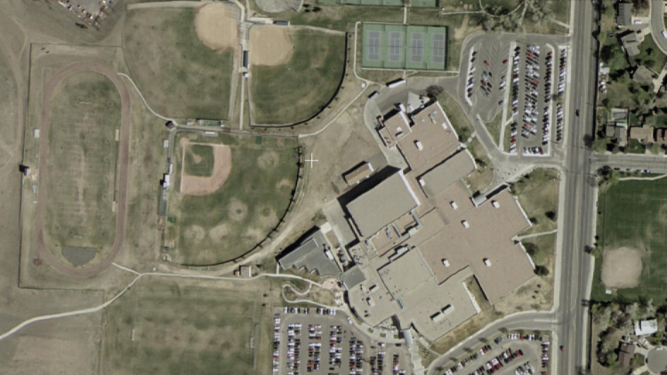 Columbine High School. Design protocols now emphasize defense in depth, which includes parking lots, playing fields and nearby roadways, in addition to the broader community. Credit: US Geological Society
