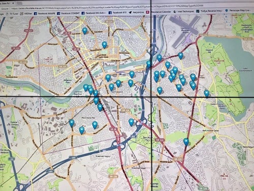 Map tweeted by local law enforcement showing locations of fires or explosions on September 13. Source: WBUR