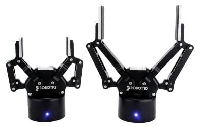The 2-finger 85 and 2-finger 140 adaptive robot grippers. Image credit: Robotiq.