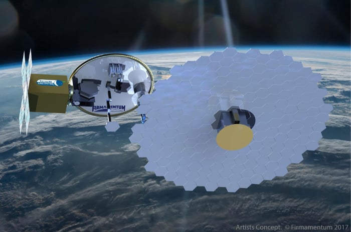 Artist’s concept of OrbWeaver, an in-space manufacturing device which will 3D print antenna reflectors and robotically assemble them with an RF system to create a small SATCOM satellite. Source: TUI/Firmamentum