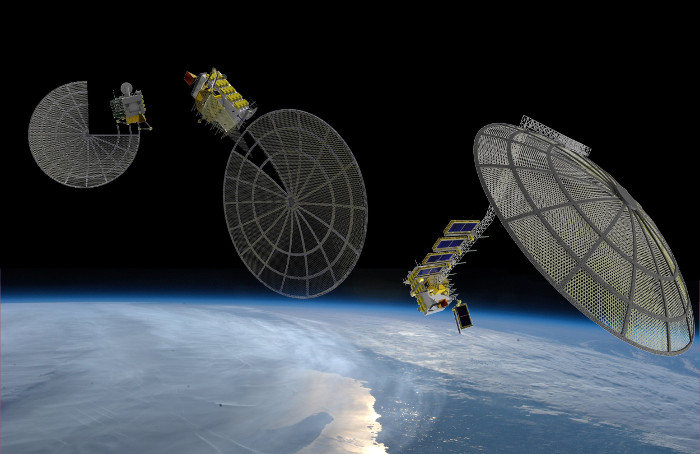 Artist’s concept of Archinaut constructing a large reflector in space by 3D printing structural components and assembling them robotically. Source: NASA/Made in Space