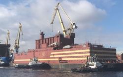 (Click to enlarge.) The floating nuclear power plant left the shipyard in late April. Credit: Rosenergoatom