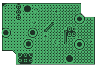 PCB board showing copper pour with a hatch fill (Romanski)