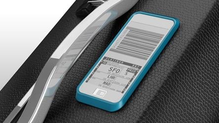 Electronic bag tags feature an integrated RFID chip and a custom built e-paper display.