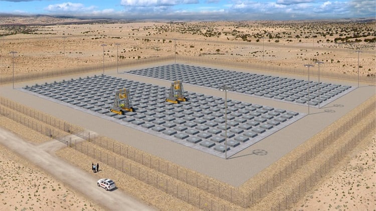 Artist's concept of the proposed New Mexico storage facility. If fully developed, the site eventually could provide interim storage to as many as 10,000 casks of spent nuclear fuel. Source: Holtec