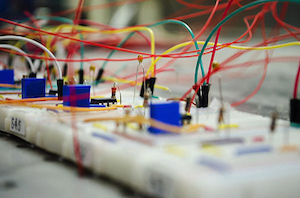 The new sensing platform can be “tuned” using an electric signal, which when connected to circuit boards with sensors can pick up weaker signals that previously could not be detected. Image credit: Ryan Owens.