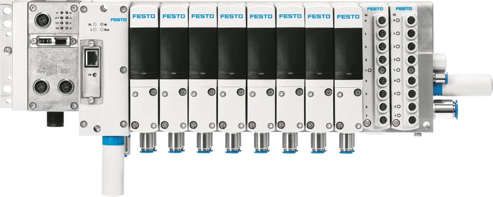 Festo’s Motion Terminal is on the cutting edge of digital pneumatic cyber-physical systems, with integrated sensors, onboard algorithmic control and adaptable configurations. Source: Festo
