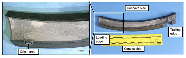 Fracture surface with fatigue indications.