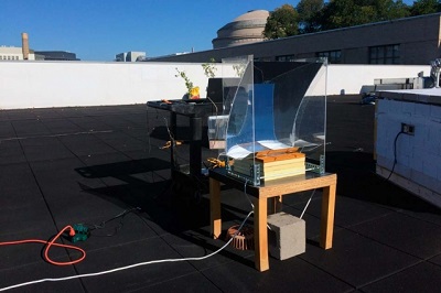 During tests at MIT, the suspended solar heating device generated steam at 146&deg;C and converted seawater into clean drinking water. Source: MIT